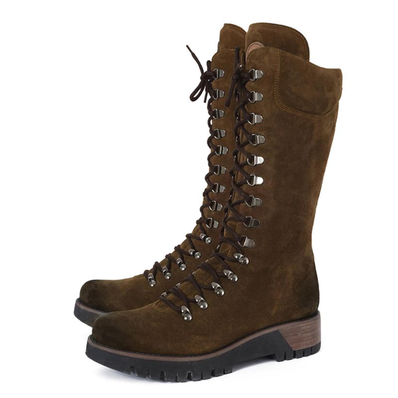 Plus Size Kvinder Bærbare Ruskind Side Lynlås Mid Calf Combat Boots