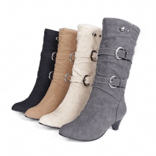 Us Størrelse 5-12 Dame Mid-calf Boots Slip On Casual Soft Suede Boots