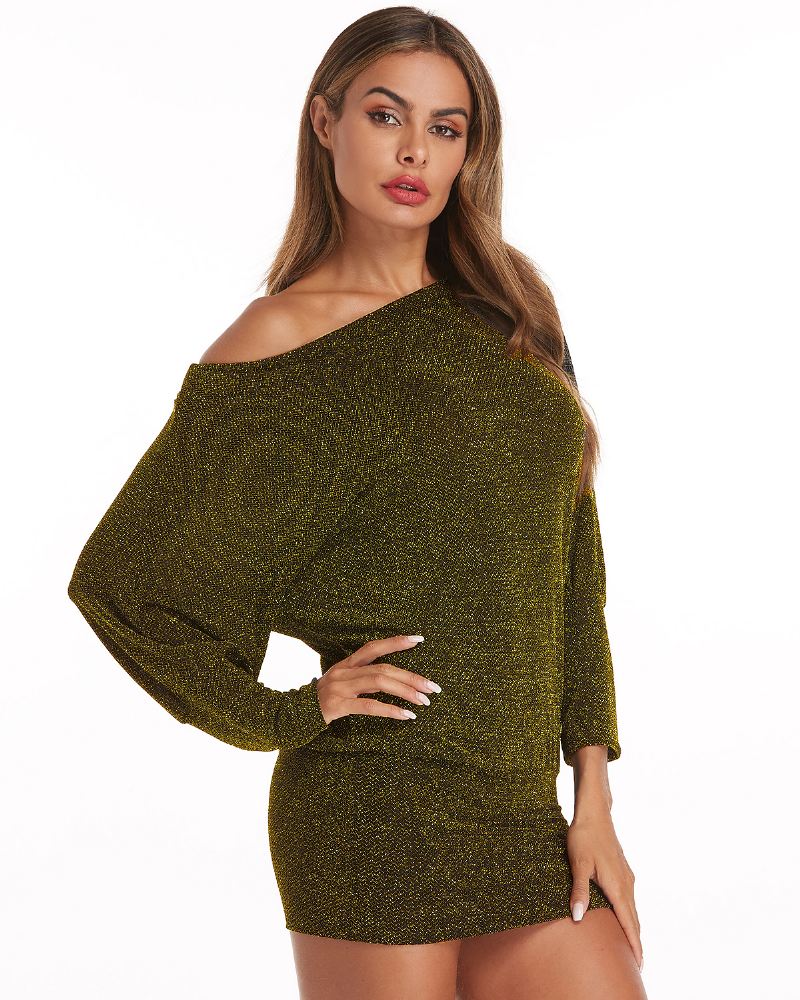 Kvinder Fin Flash Off Shoulder Batwing Sleeve Bomuld Hip Nederdel Kjole