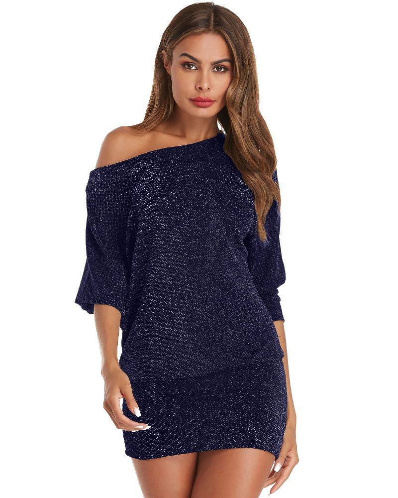 Kvinder Fin Flash Off Shoulder Batwing Sleeve Bomuld Hip Nederdel Kjole