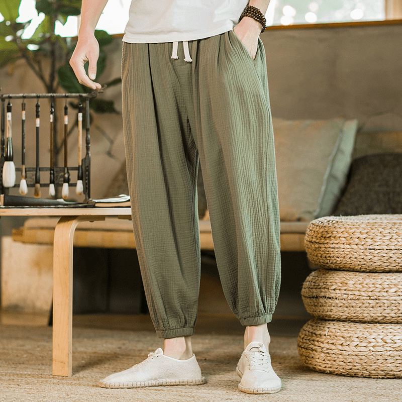 2021 Forår Nye Mænds Bomuld Hamp Kinesisk Stil Løse Casual Bukser Unge Mænds Elastiske Leggings Mænd Engros
