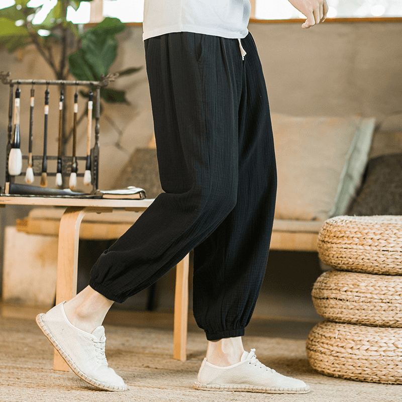 2021 Forår Nye Mænds Bomuld Hamp Kinesisk Stil Løse Casual Bukser Unge Mænds Elastiske Leggings Mænd Engros