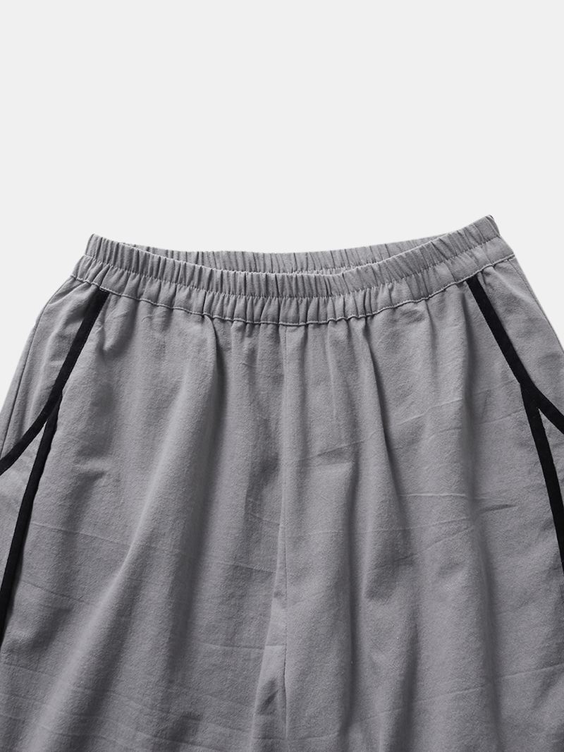 Bomuld Elastisk Talje Casual Patchwork Pocket Brede Ben Kvinder Bukser