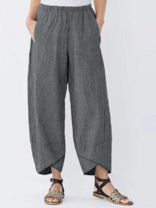 Casual Pocket Elastisk Talje Stripe Damebukser