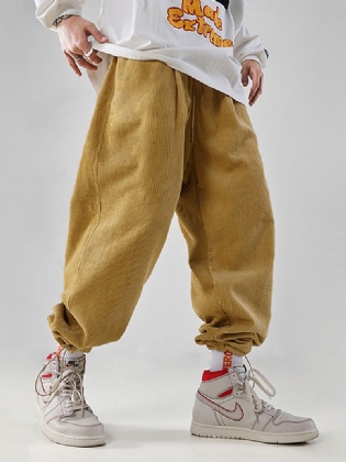 Ensfarvet Fløjlsbukser Med Tekstur Til Mænd Med Lomme