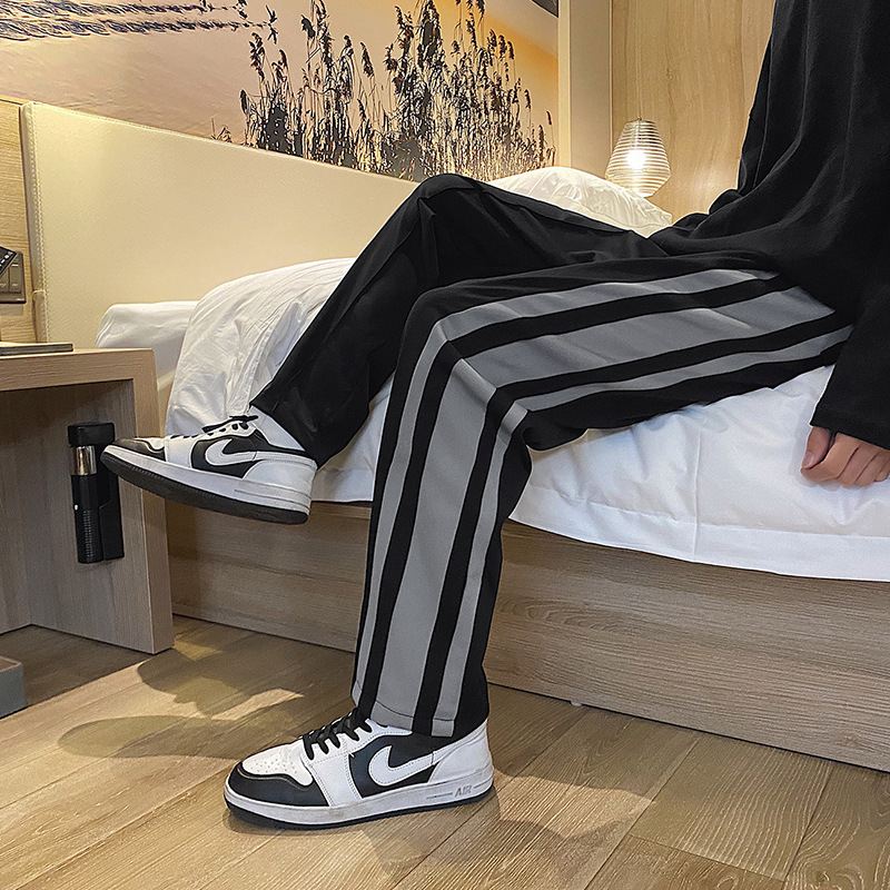 Forårsstribede Moppebukser Lige Mænds Afslappede Bukser Trend Hip-hop Bukser