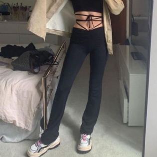 Harajuku Højtaljede Hin Tynde Bandage Lige Bukser Kvindelige Højkvalitets Aktivitetsbukser Kpop Street Fritids Festbukser