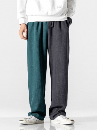 Herre 100% Bomuld Color Block Elastisk Talje Åndbare Casual Bukser