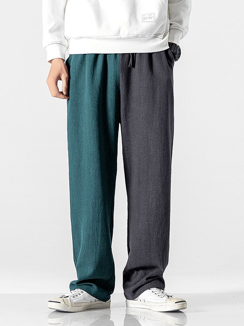 Herre 100% Bomuld Color Block Elastisk Talje Åndbare Casual Bukser