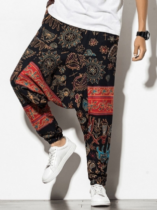 Herre 100% Bomuld Design Etnisk Stil Mønster Lomme Sorte Drop-skridt Bukser