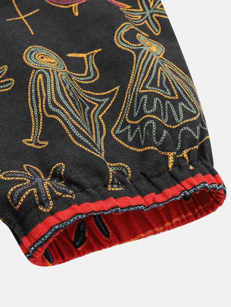 Herre 100% Bomuld Design Etnisk Stil Mønster Lomme Sorte Drop-skridt Bukser