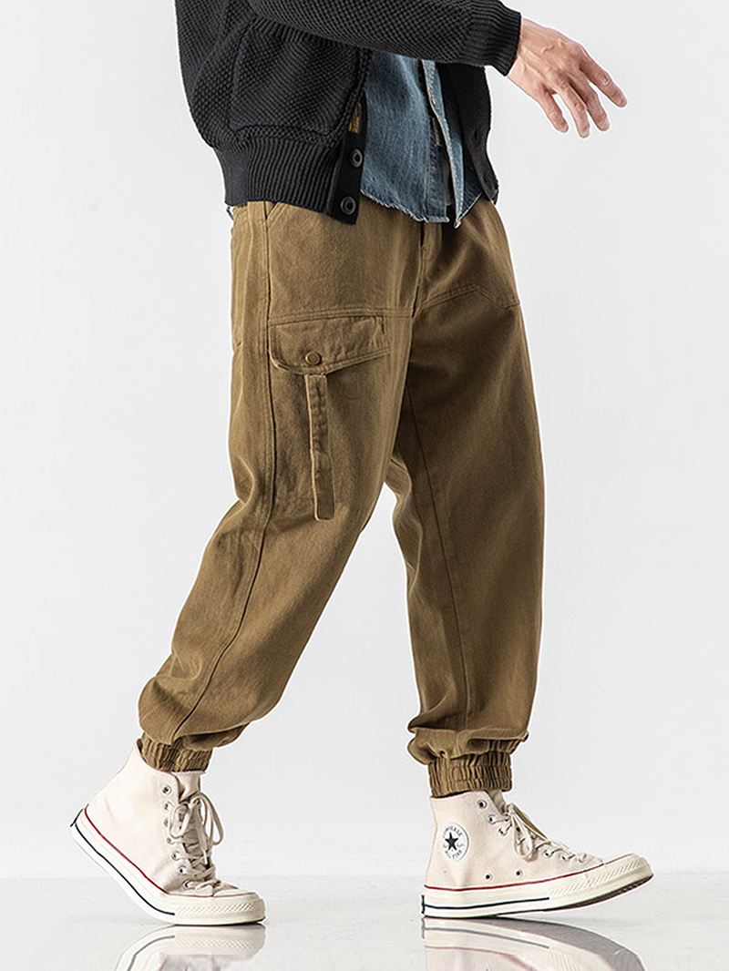 Herre 100% Bomuld Solid Lynlås Flue Casual Elastiske Manchet Cargo Bukser