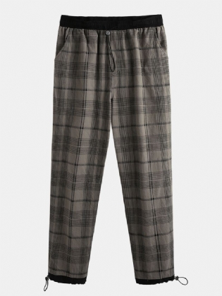 Herre 100% Bomuld Tartan Plaid Løs Elastisk Talje Cargobukser Med Lomme