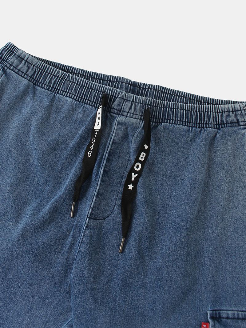 Herre Bomuld Cargo Style Snøre Elastiske Ankel Denim Bukser Med Multi Lommer