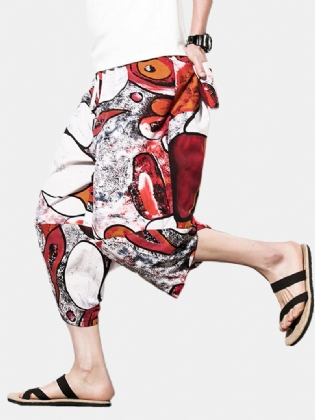 Herre Bomuld Linned Etnisk Thai Elephant Med Tryk Løse Baggy Harem Pants