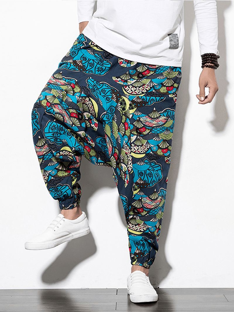 Herre Bomuld Linned Vintage Harem Bukser Hip Hop Brede Ben Bukser