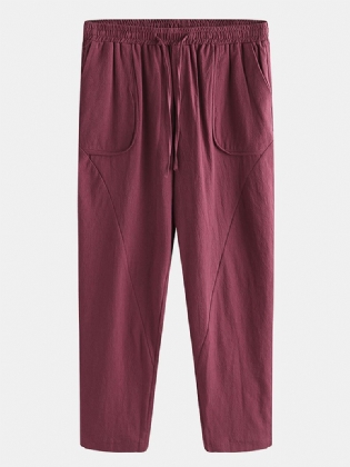 Herre Bomuld Vintage Snoretræk Pure Color Loosr Fit Casual Bukser