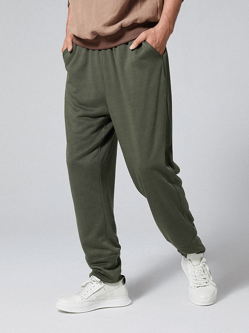 Herre Casual Elastisk Talje Pure Color Bukser Løs Pasform Lige Bukser