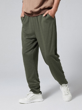 Herre Casual Elastisk Talje Pure Color Bukser Løs Pasform Lige Bukser