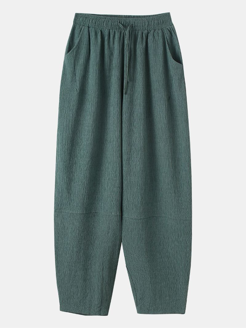 Herre Casual Loose Fit Ensfarvede Bukser Med Snoretræk