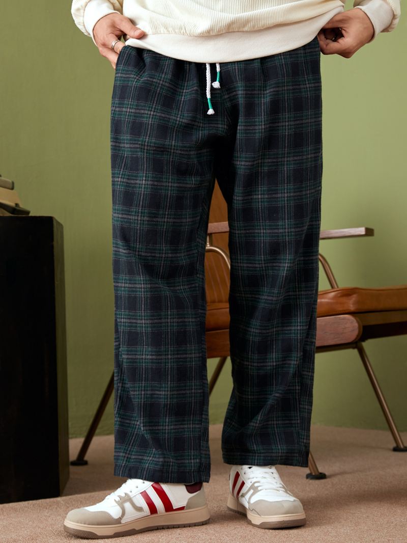 Herre Casual Retro Plaid Bottoms Ankellange Bukser