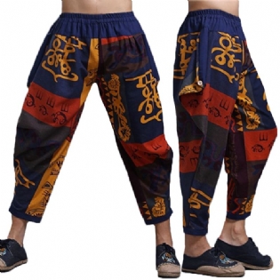Herre Etnisk Trykt Bomuld Løs Baggy Bloomers Harem Pants