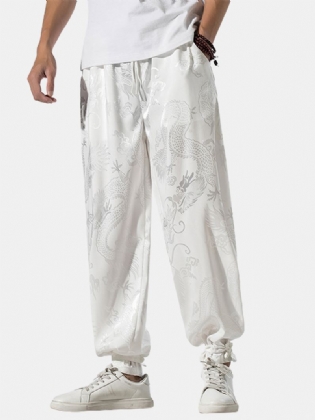 Herre Kinesisk Stil Elastisk Talje Bindefødder Casual Bukser Med Lomme