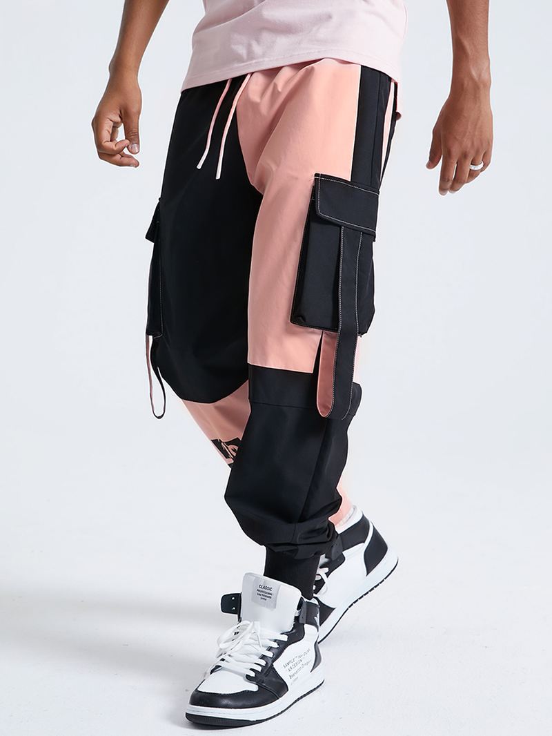 Herre Patchwork Colorblock Utility Creative Letter Printed Bukser