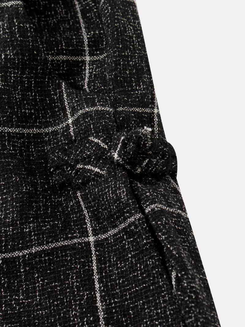 Herre Plaid Med Tryk Spænde Casual Elastisk Talje Snøre Beam Feet Bukser