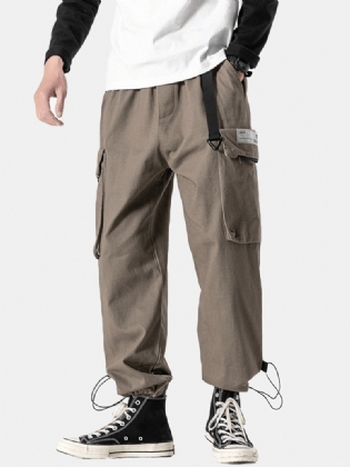 Herre Push Buckle Talje Cargo Style Manchetbukser Med Snøre Og Lomme