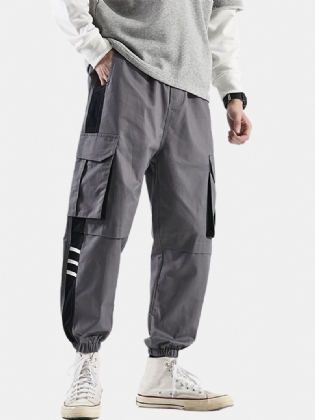 Herre Side Stribet Patchwork Bomuld Snøre Manchet Cargo Jogger Bukser