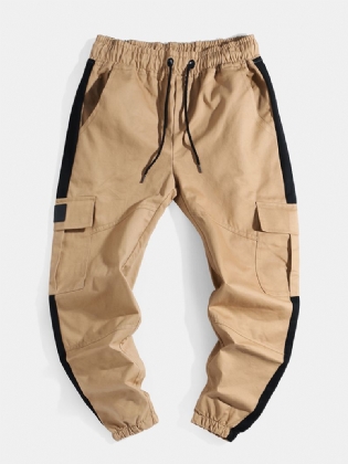 Herre Solid Color Side Patchwork Casual Bukser Med Lomme