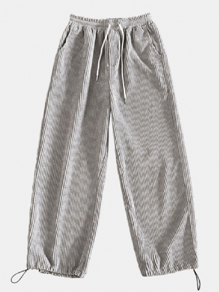 Herre Solid Corduroy Bomuld Cargo Style Manchetbukser Med Snøre Og Lomme