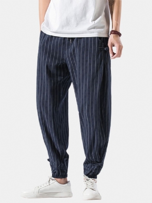 Herre Stripe Chinese Frog Elastisk Taljelomme Casual Joggingbukser