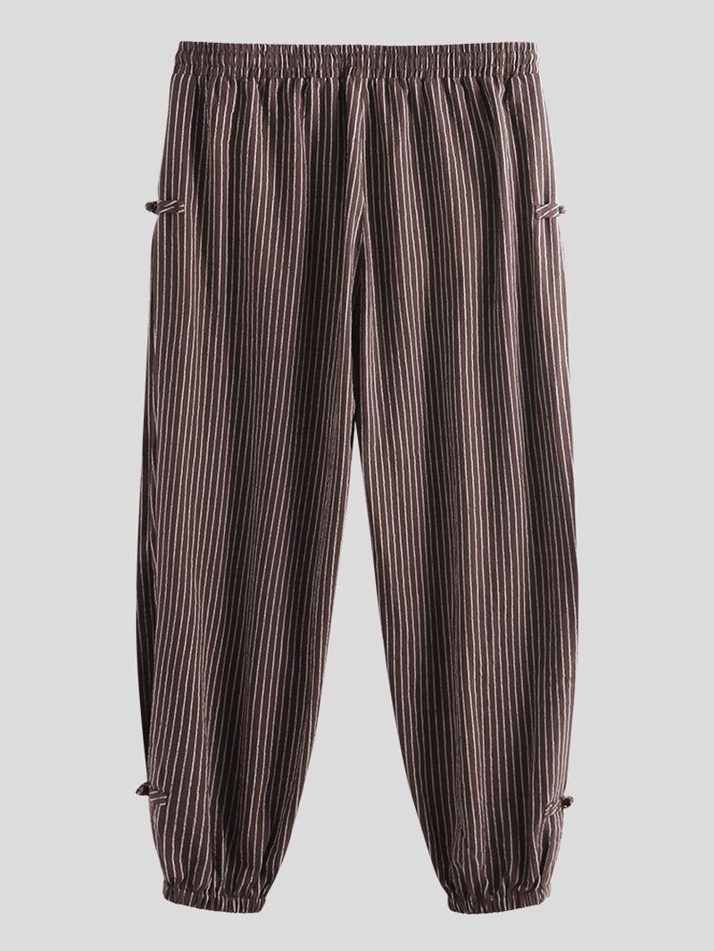 Herre Vintage Stripe 100% Bomuld Ensfarvede Bukser Med Snoretræk