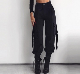 Højtaljede Cargobukser Damelommer Patchwork Løse Streetwear Pencil Pants 2023 Mode Hip Hop Damebukser