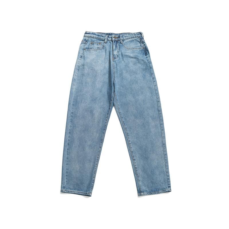 Jeans Med Lige Ben Vaskede Retro Teenager Trendy Curled Daddy-bukser Med Brede Ben