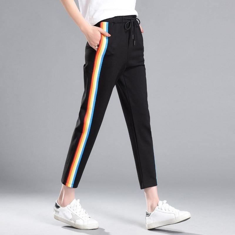 Joggingbukser Sportstøj Regnbuebukser Kvinder Sorte Harembukser Harajuku Plus Size Kpop Bukser Kvinder Casual