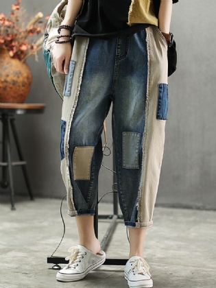 Kontrastfarve Patchwork Patch Casual Jeans