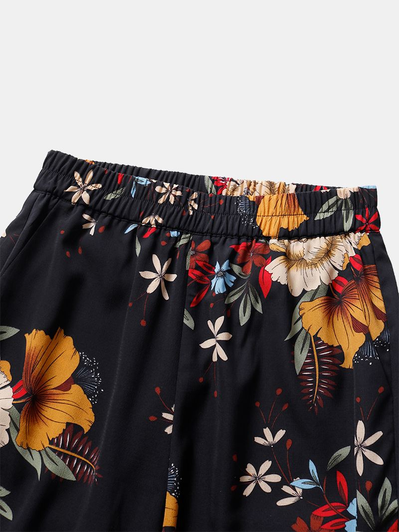 Kvinder Blomsterprint Bohemian Tie Manchetbukser Med Lomme