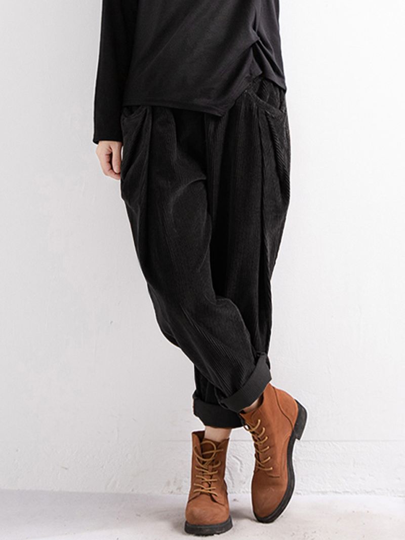Kvinder Casual Vintage Corduroy Løse Bukser Med Lommer