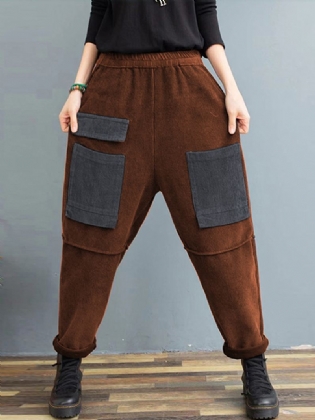 Kvinder Corduroy Vintage Patchwork Multiple Colour Contrast Bukser Med Lommer