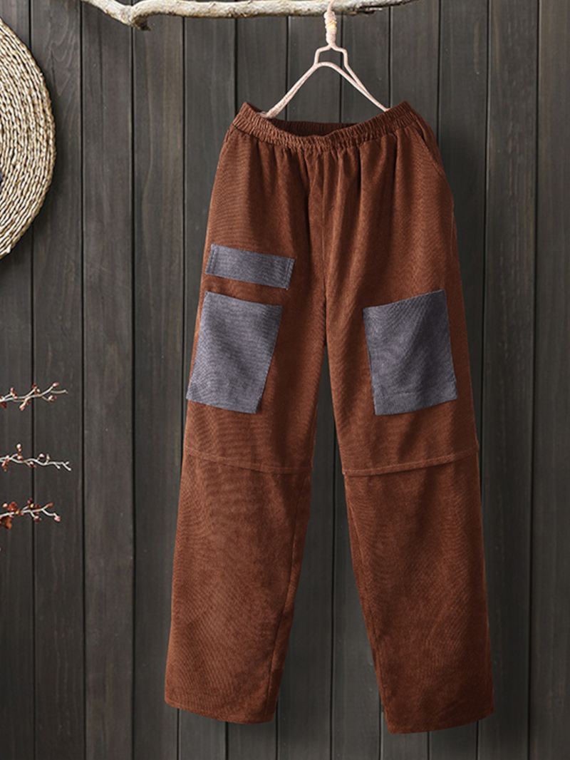 Kvinder Corduroy Vintage Patchwork Multiple Colour Contrast Bukser Med Lommer