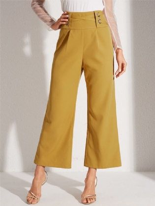 Kvinder Ensfarvet Cross Design Mid Waist Stilfulde Casual Flare Bukser