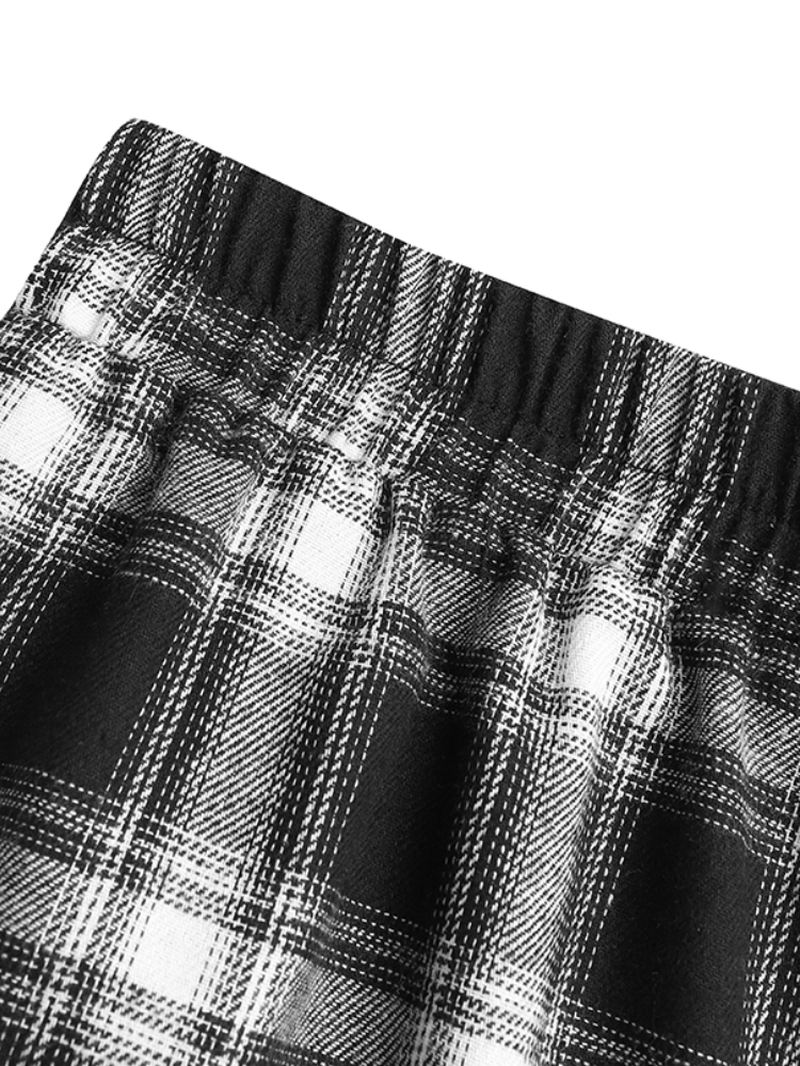 Kvinder Plaidprint Elastik Talje Løs Stilfuld Beam Feet Bukser Harembukser Med Lommer