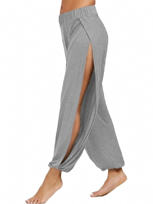 Kvinder Side Split Elastisk Talje Løs Ensfarvet Yoga Sports Casual Bukser