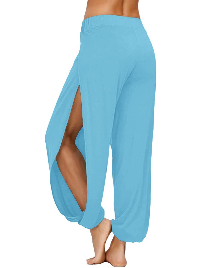 Kvinder Side Split Elastisk Talje Løs Ensfarvet Yoga Sports Casual Bukser