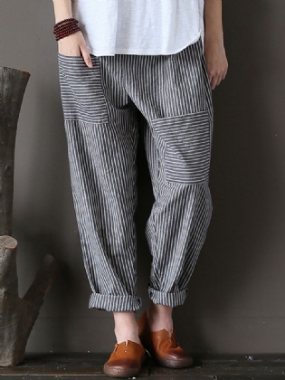 Kvinder Stripe Elastik Talje Casual Løse Harem Bukser