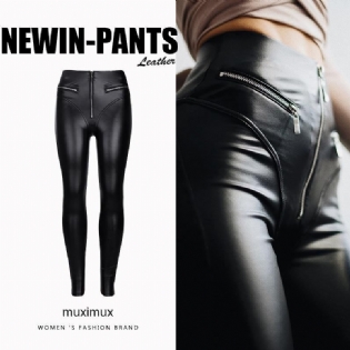 Kvinder Vinter Pencil Pants Capris Spring Sexy Streetwear Solid Sort Slim Fit Højtaljet Skede Læderbukser