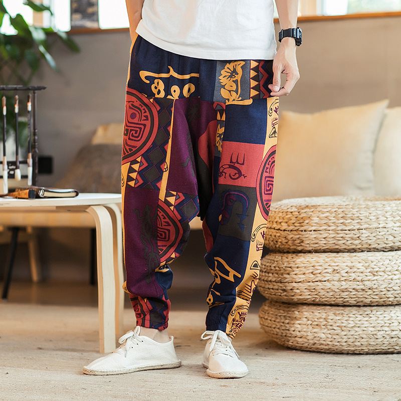 Løs Hip-hop National Style Linen Casual Bukser Mænd Løs